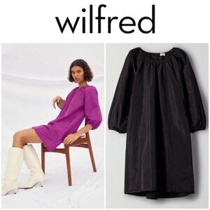 Aritzia Wilfred Black Taffeta Cava Dress w/ Puff Sleeves - S